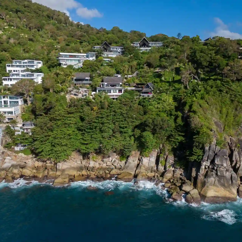 Villa Yin Kamala Headland aerial coastline setting on Phuket headland