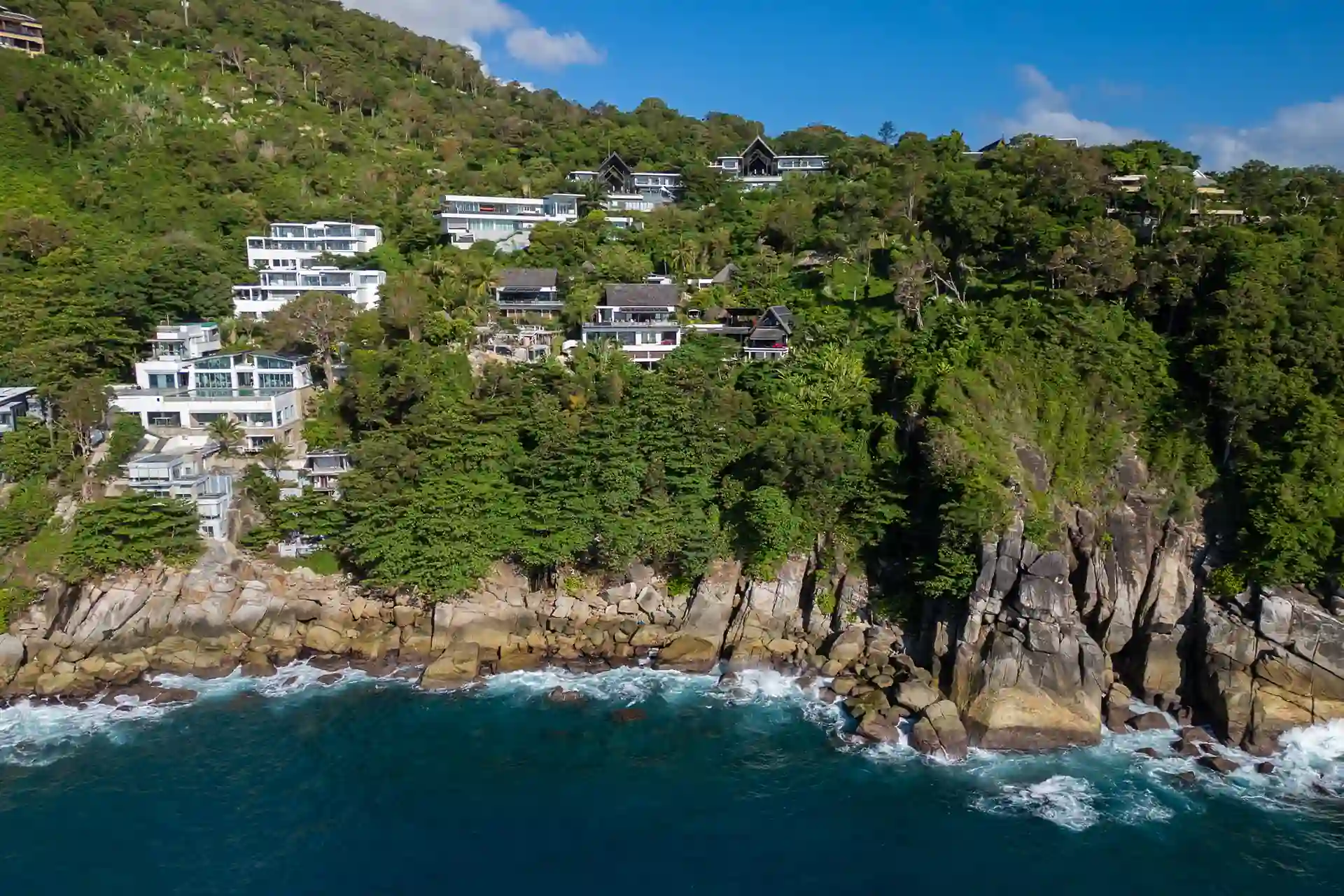 Villa Yin Kamala Headland aerial coastline setting on Phuket headland