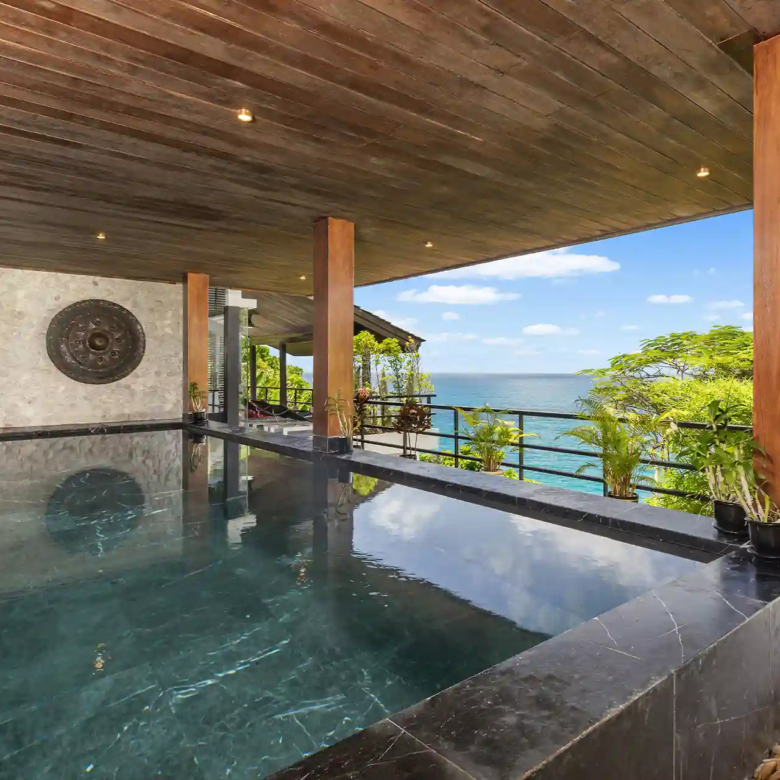 Villa Yin Kamala Headland covered marble pool with tranquil sea outlook