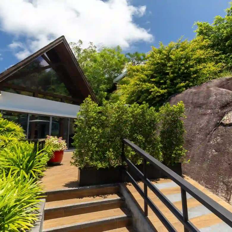 Villa Yin Kamala Headland landscaped entry steps with tropical greenery