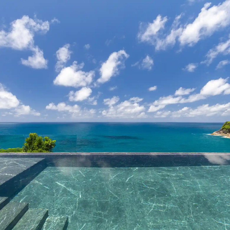 Villa Yin Kamala Headland infinity pool overlooking cove and coastline