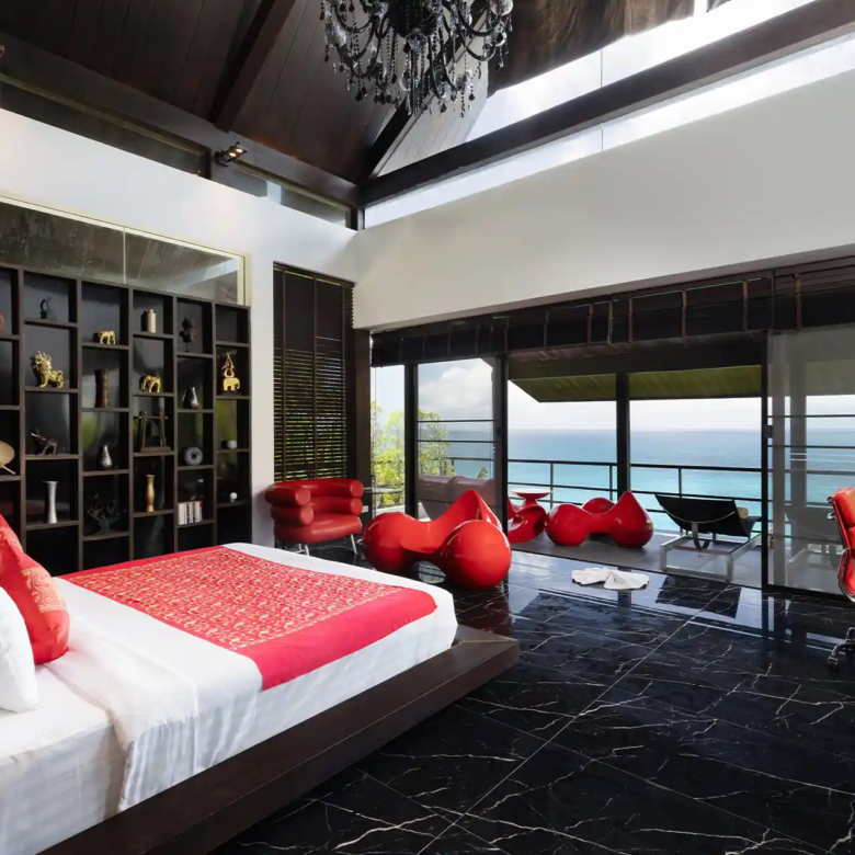 Villa Yin Kamala Headland master bedroom opening to balcony sea view