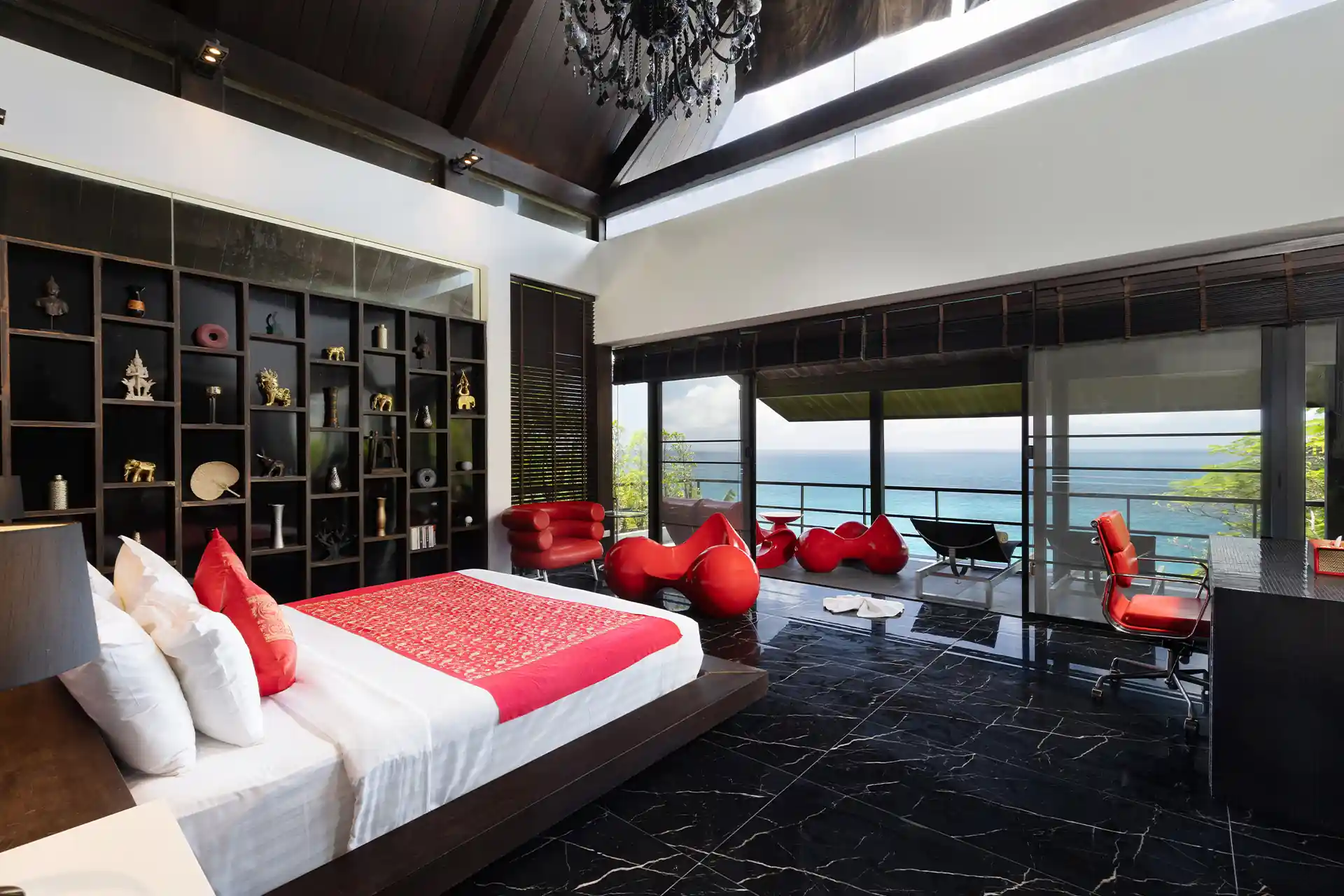 Villa Yin Kamala Headland master bedroom opening to balcony sea view