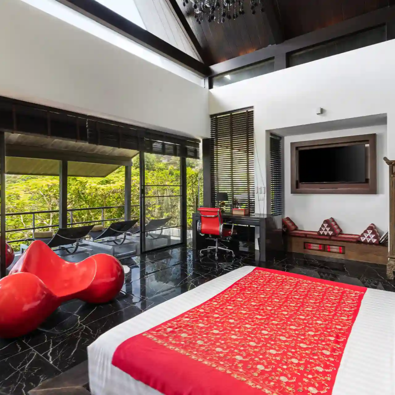 Villa Yin Kamala Headland master suite opening to balcony sea views