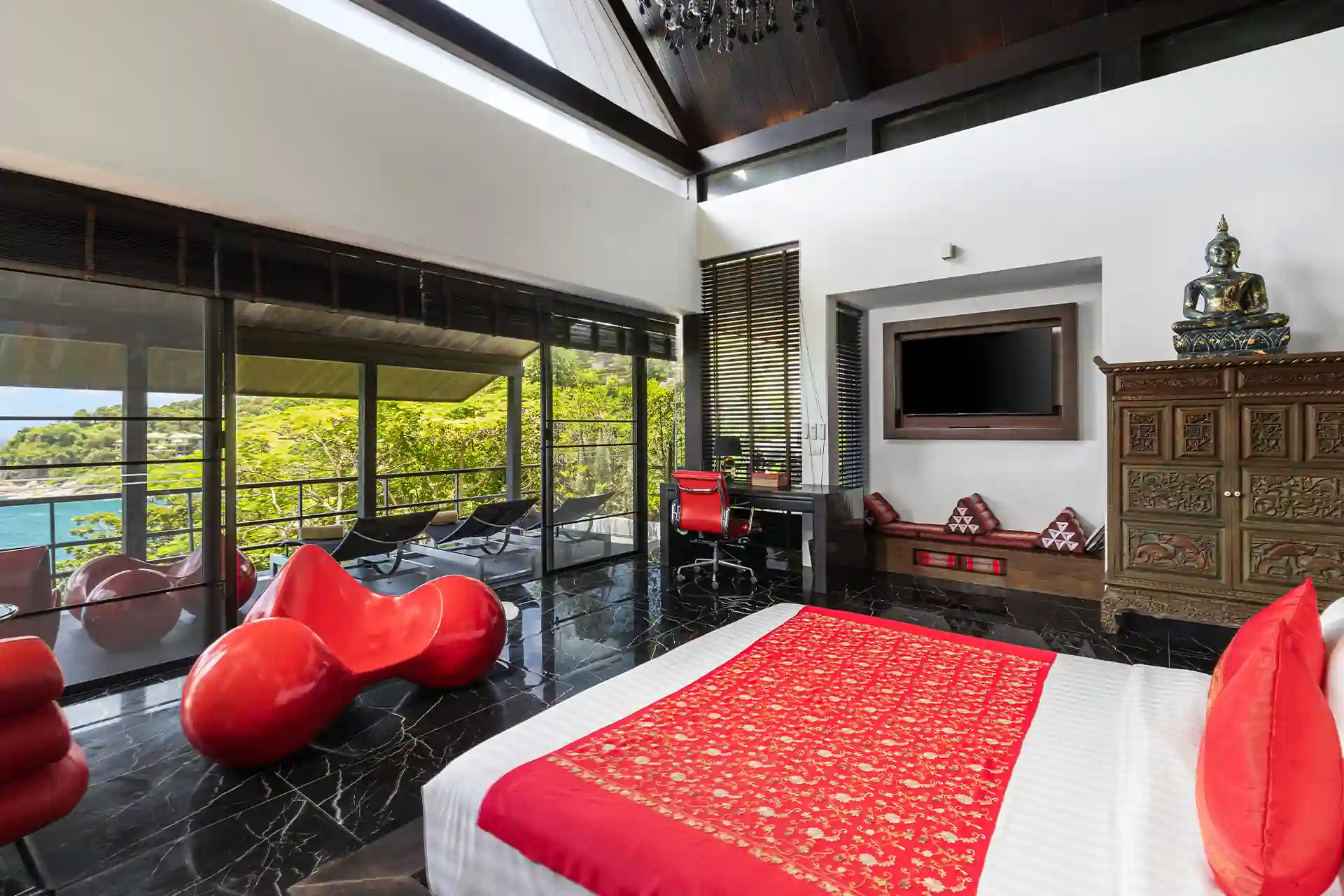 Villa Yin Kamala Headland master suite opening to balcony sea views