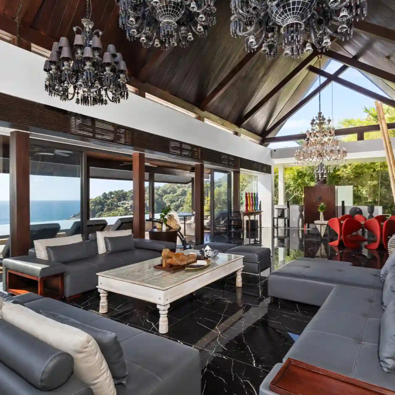 Villa Yin Kamala Headland living room with panoramic ocean view