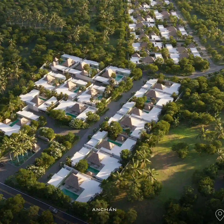 Anchan Burgundy Cherng Talay aerial view of pool villa estate