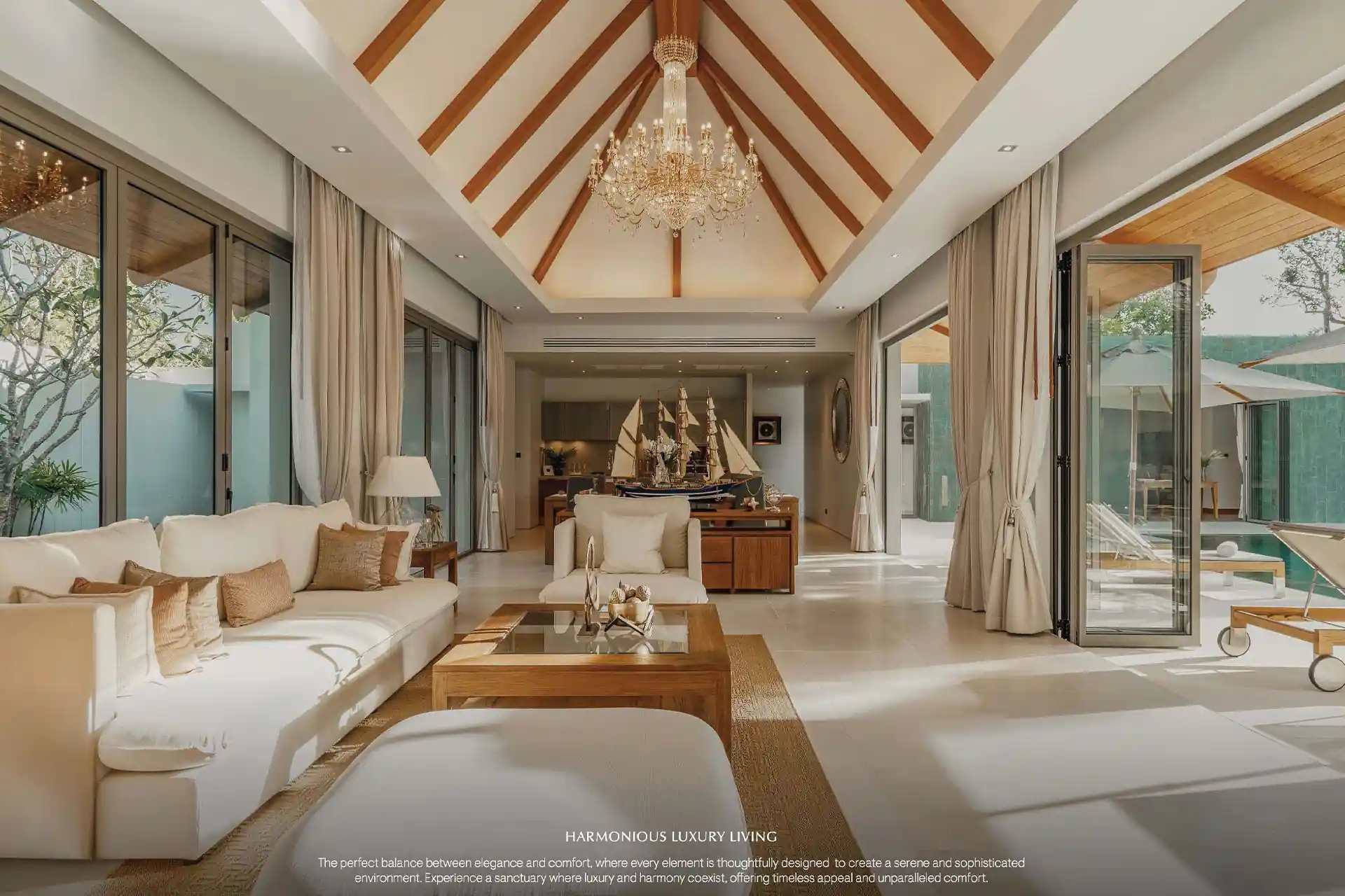 Anchan Burgundy Cherng Talay luxury living room with vaulted ceiling