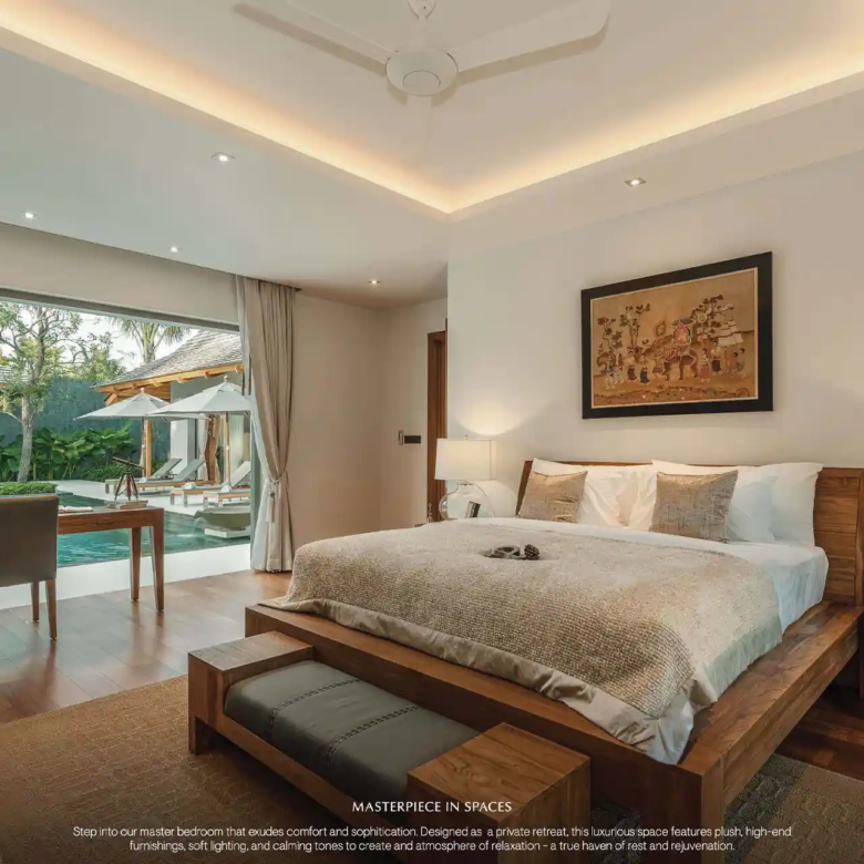 Anchan Burgundy Cherng Talay master bedroom opening directly to private pool