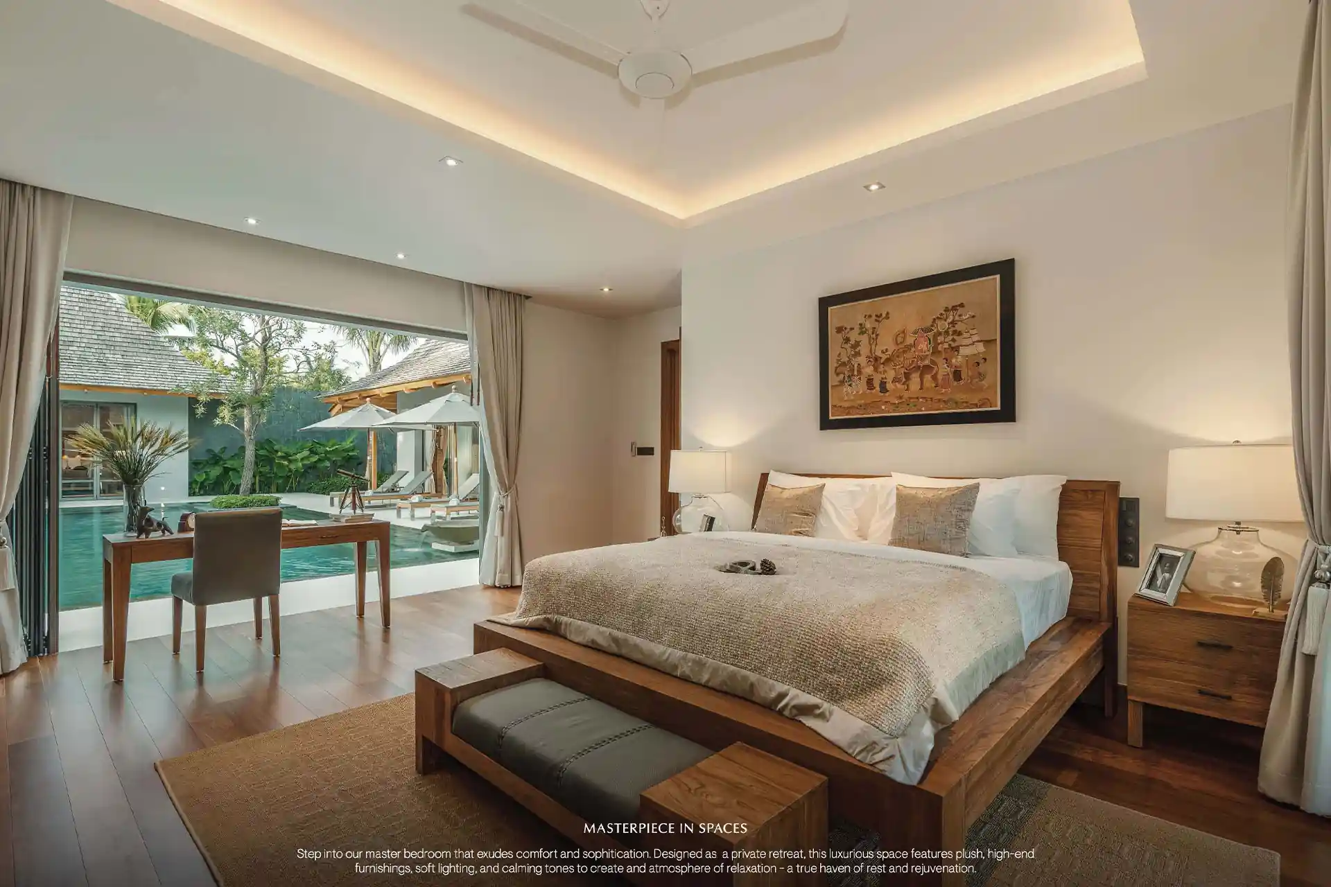Anchan Burgundy Cherng Talay master bedroom opening directly to private pool