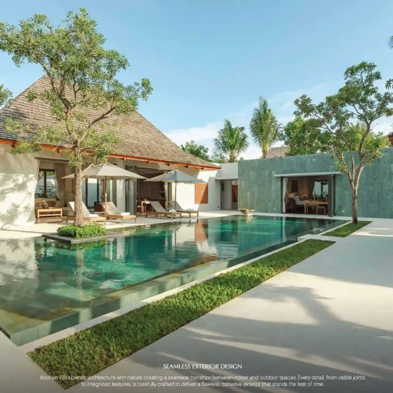 Anchan Burgundy Cherng Talay seamless exterior design around central pool