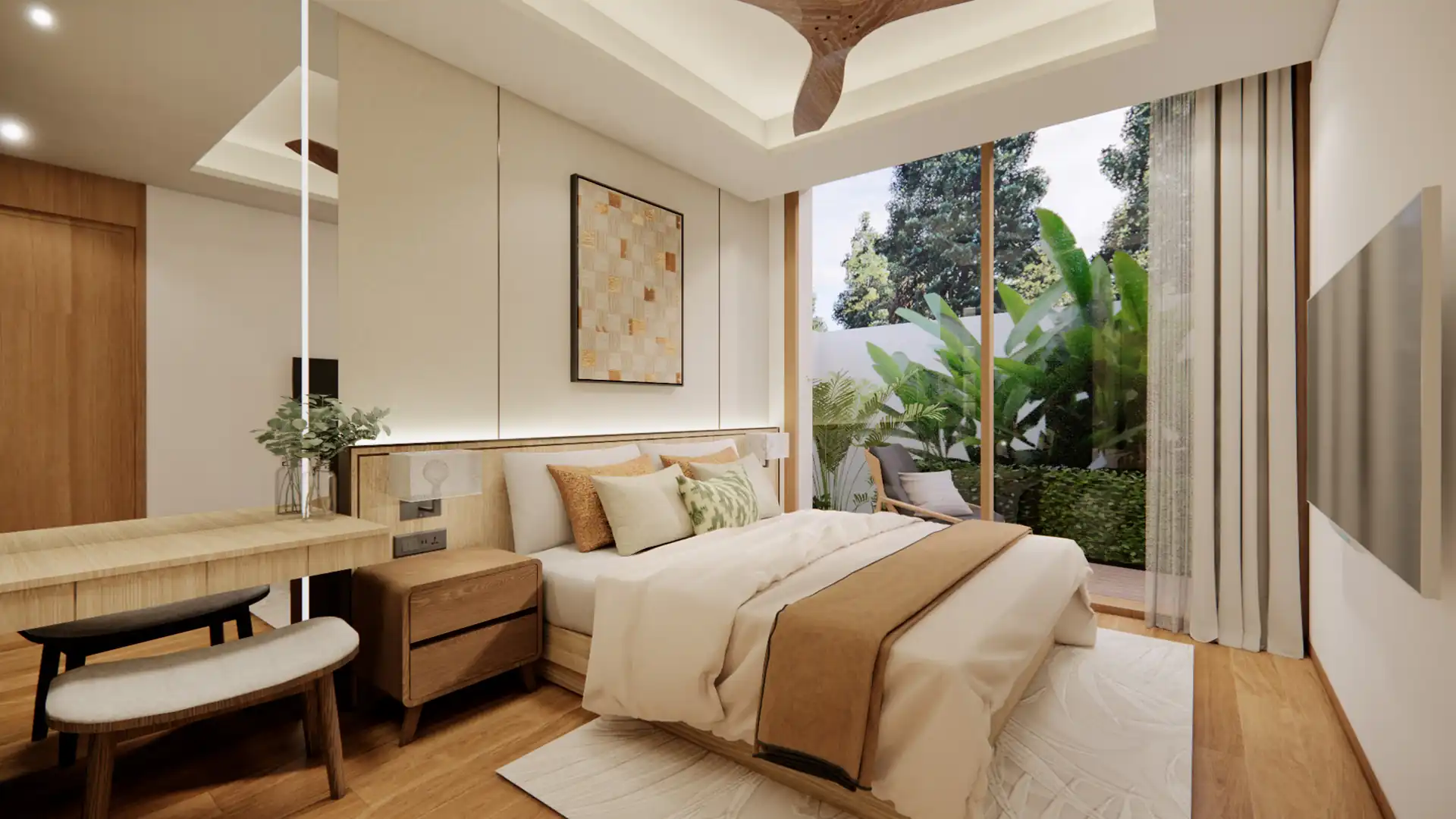 Annara Residences Pasak Phuket cozy guest bedroom with direct garden terrace access