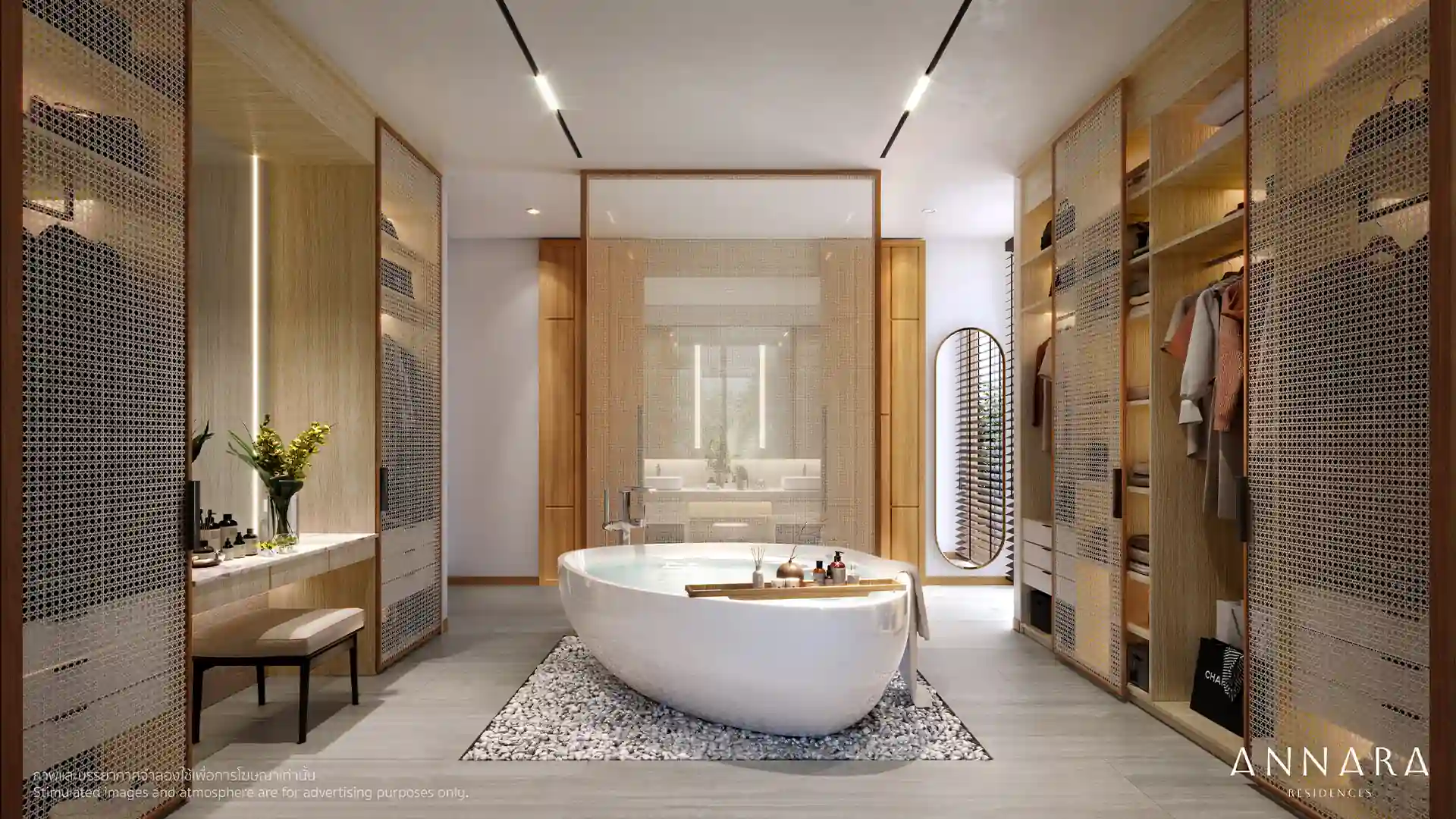 Annara Residences Pasak Phuket master bathroom with freestanding tub and wardrobe