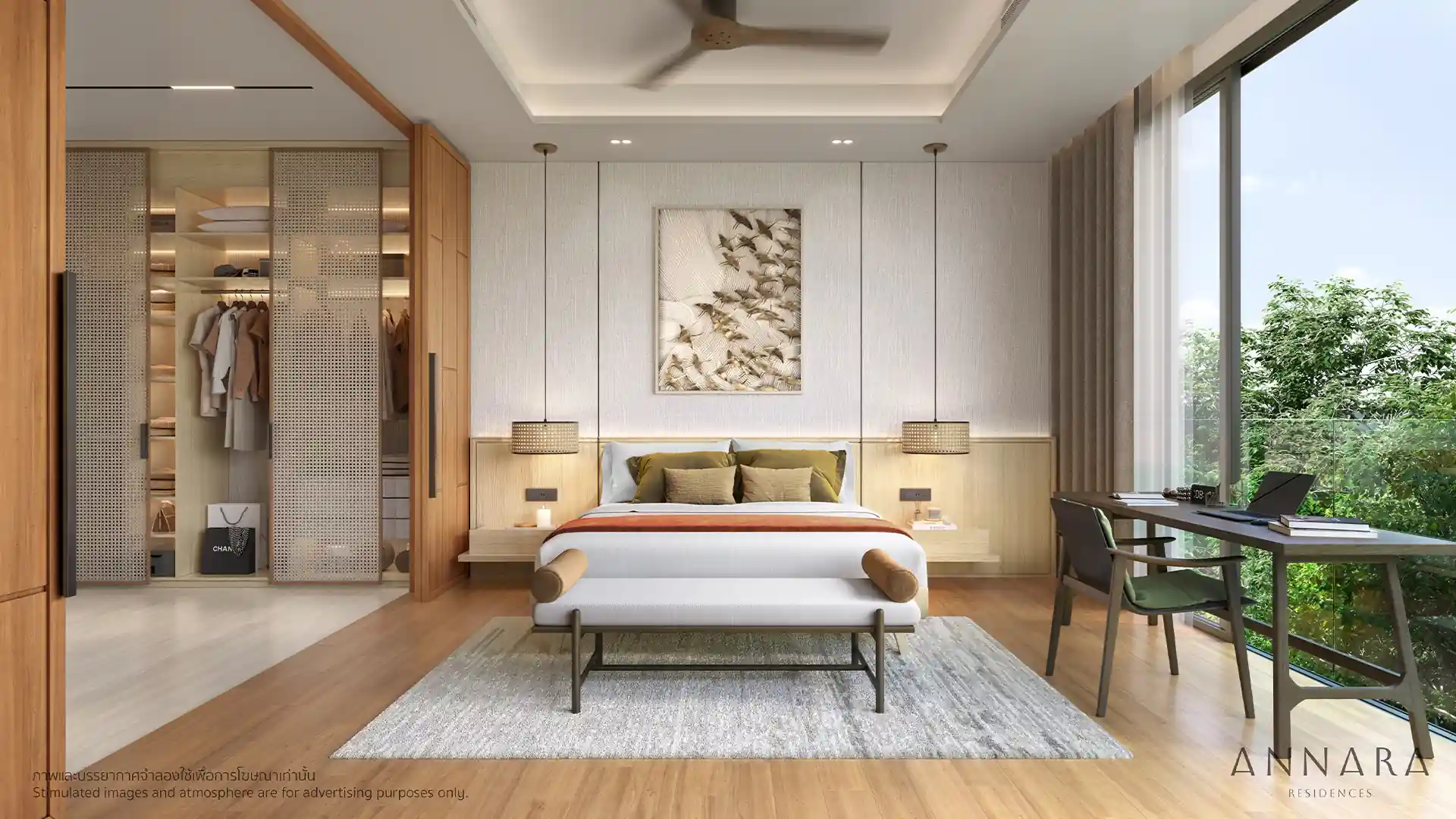 Annara Residences Pasak Phuket master bedroom suite with greenery and workspace