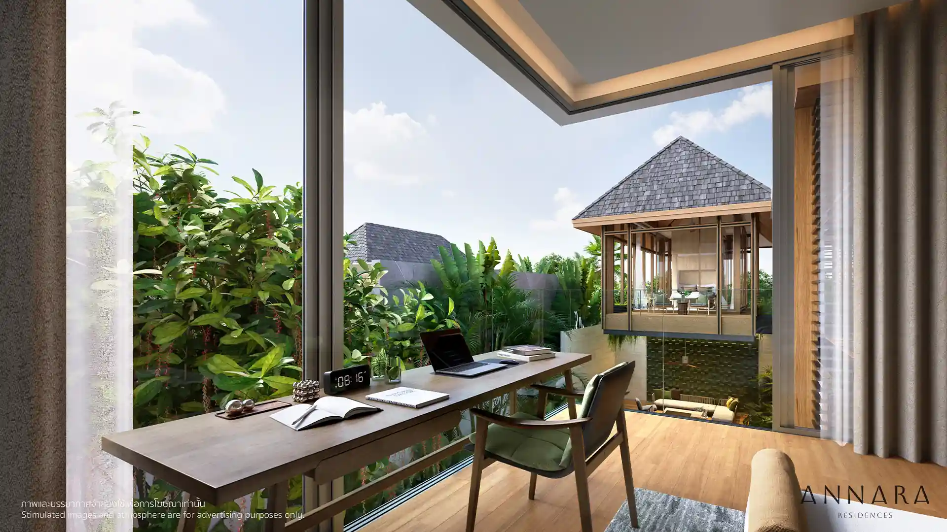 Annara Residences Pasak Phuket master bedroom workspace overlooking treehouse pavilion