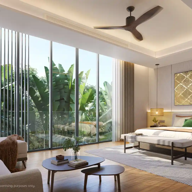 Annara Residences Pasak Phuket master bedroom suite with sofa and balcony greenery