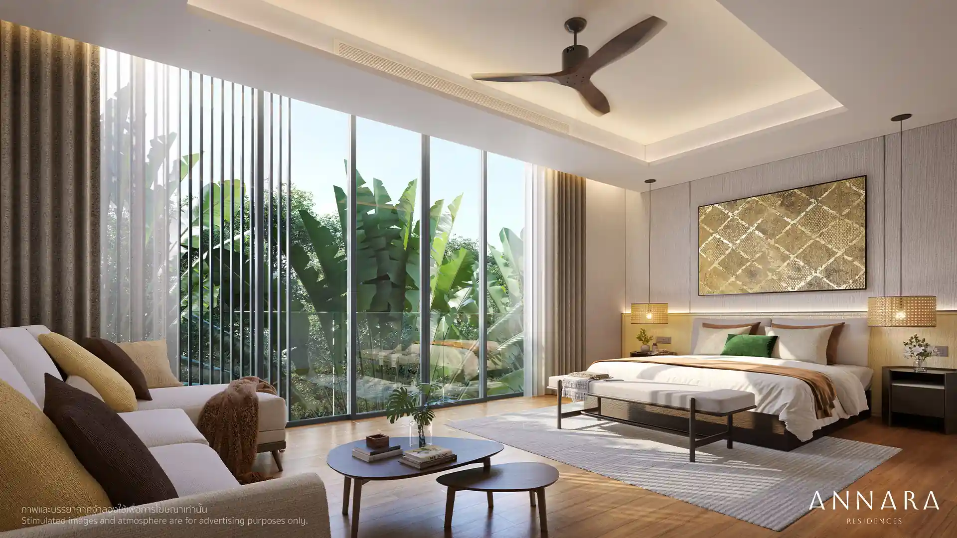 Annara Residences Pasak Phuket master bedroom suite with sofa and balcony greenery