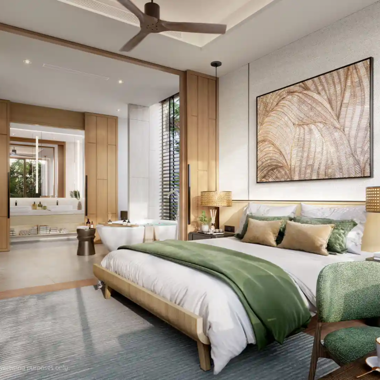 Annara Residences Pasak Phuket master suite with open ensuite and freestanding bathtub