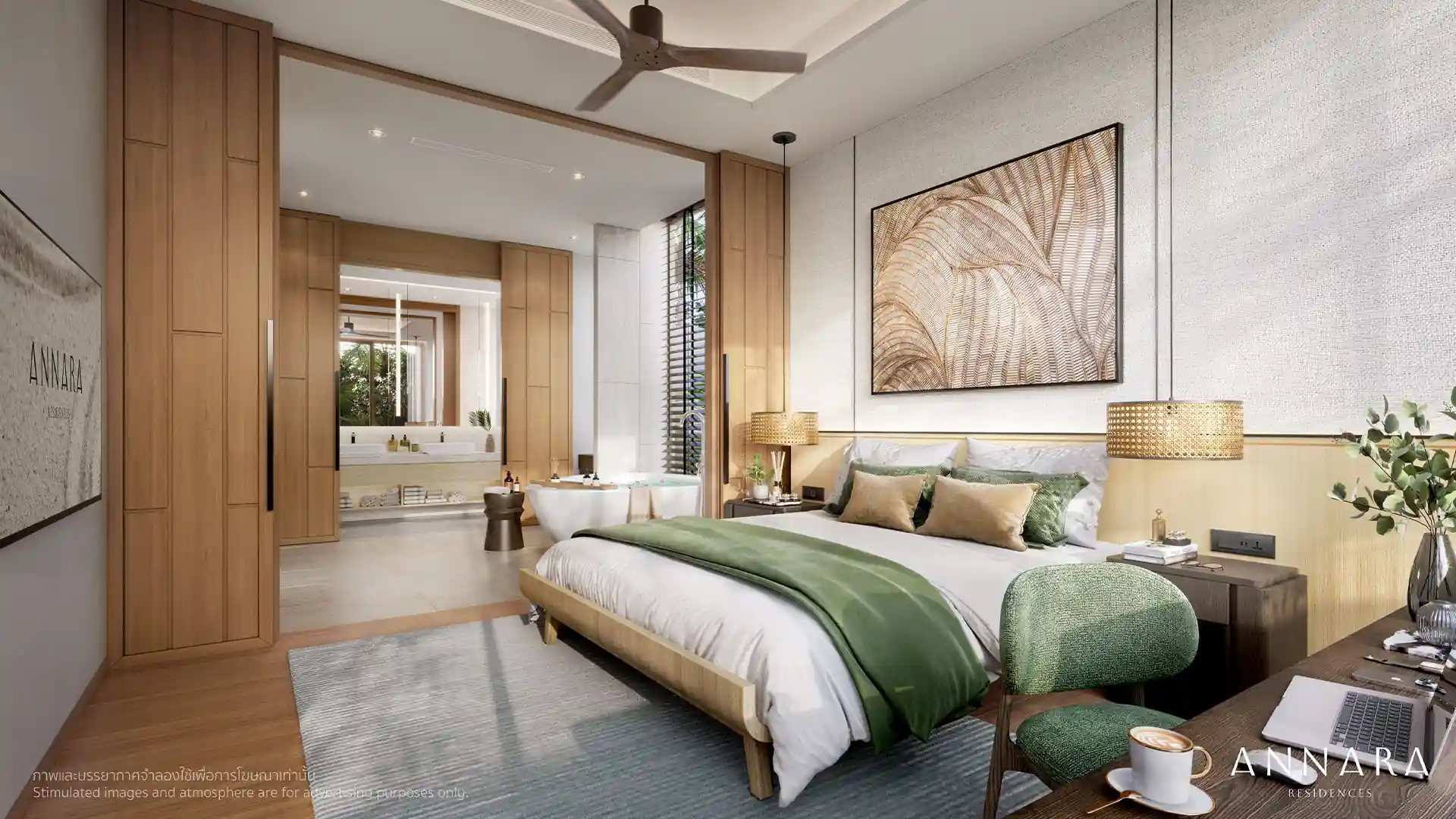 Annara Residences Pasak Phuket master suite with open ensuite and freestanding bathtub