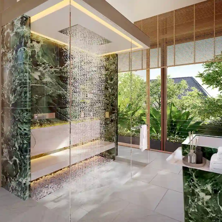Annara Residences Pasak Phuket rain shower bathroom with garden views
