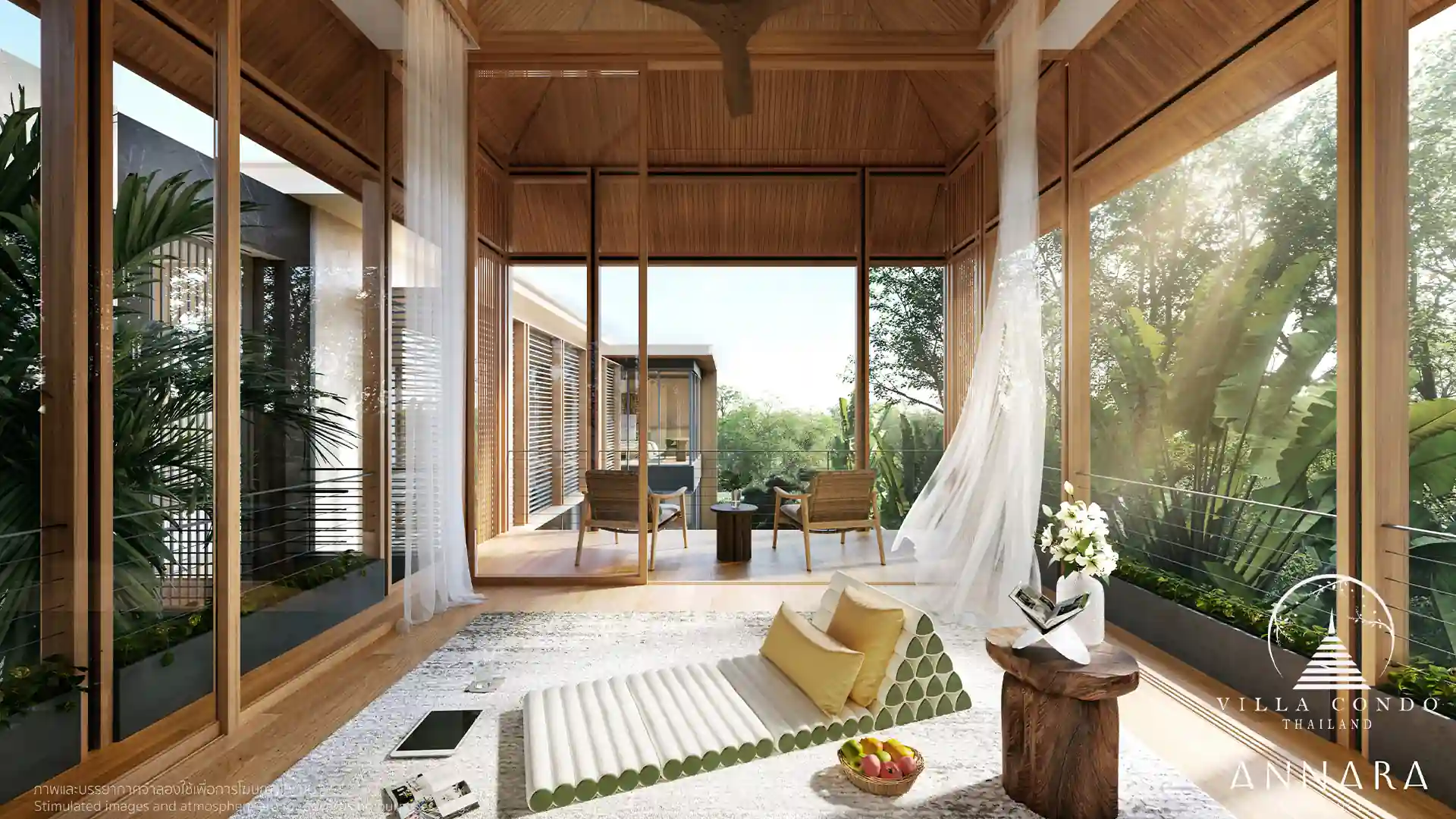 Annara Residences Pasak Phuket treehouse lounge with daybed and leafy garden outlook