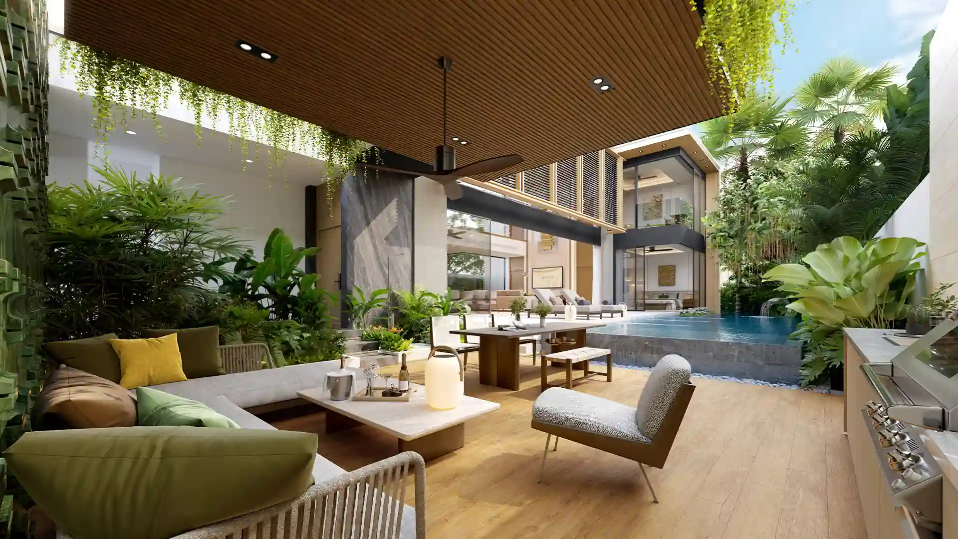 Annara Residences Pasak Phuket Type L covered outdoor lounge beside swimming pool