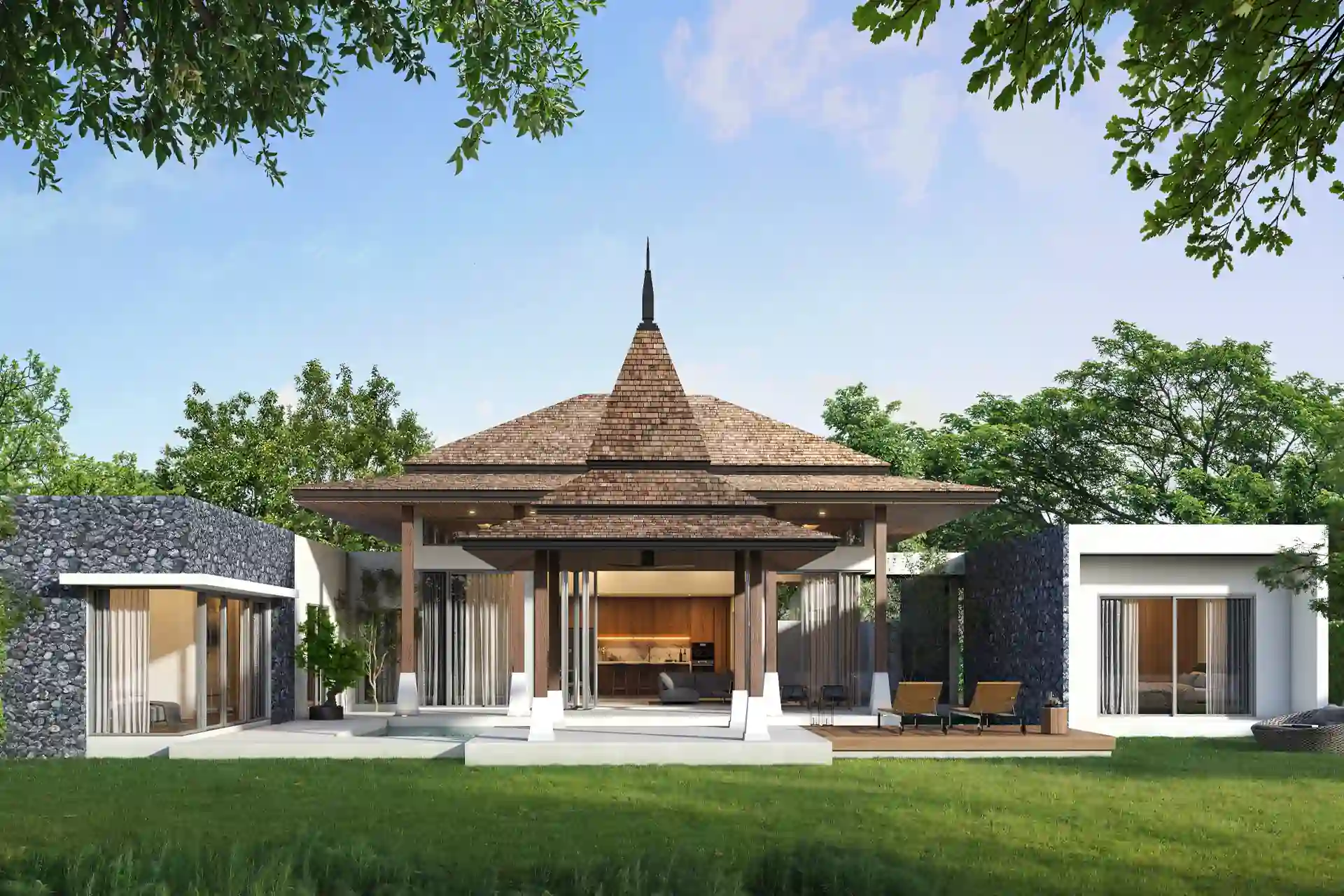 Botanica Four Season Thalang front garden villa with Thai-style roof