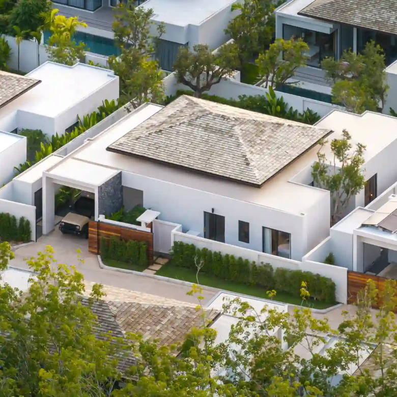 Botanica Four Season Thalang gated pool villa community aerial neighborhood view