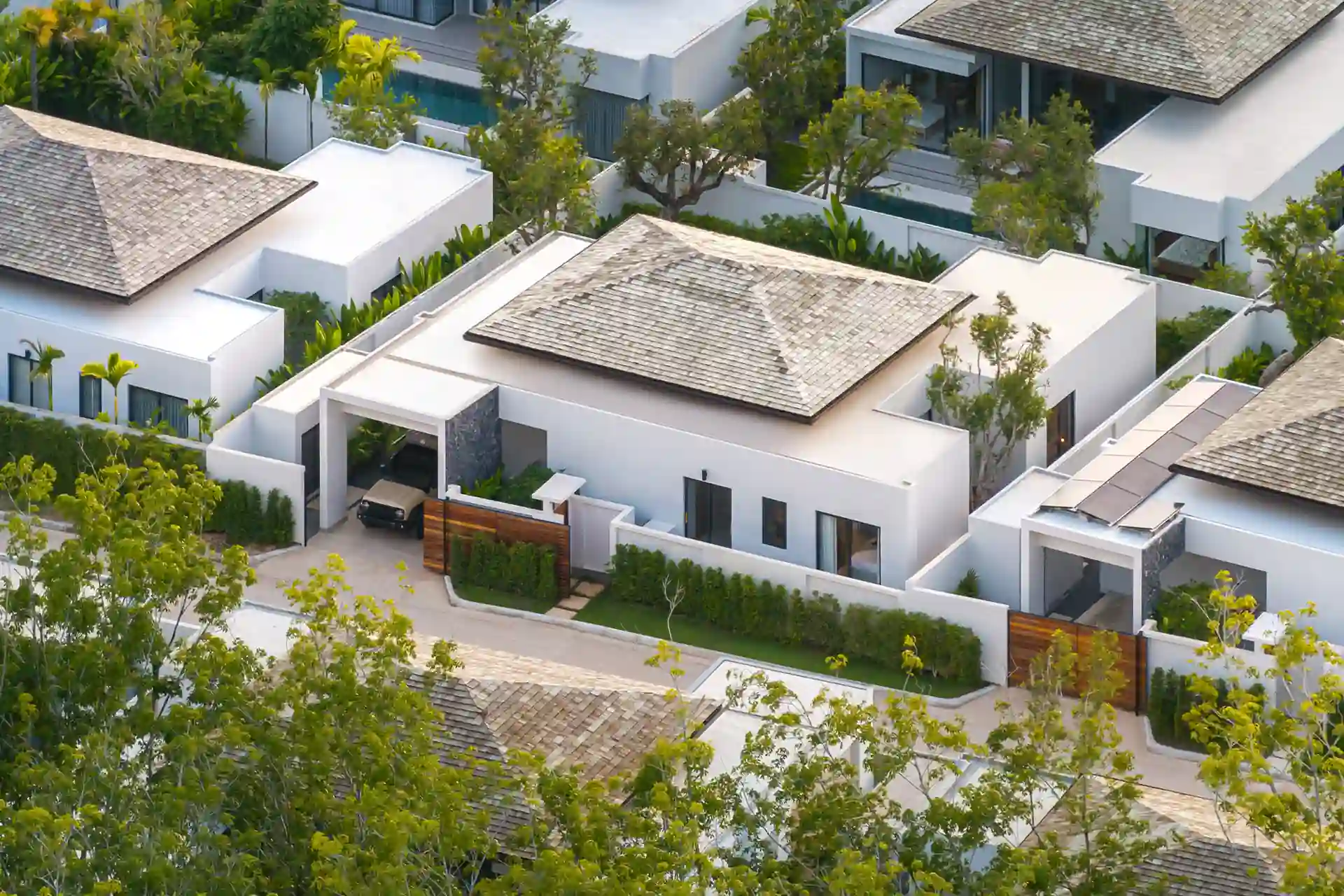 Botanica Four Season Thalang gated pool villa community aerial neighborhood view