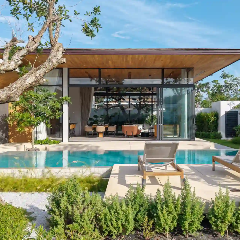 Botanica Four Season Thalang glass living pavilion facing private swimming pool