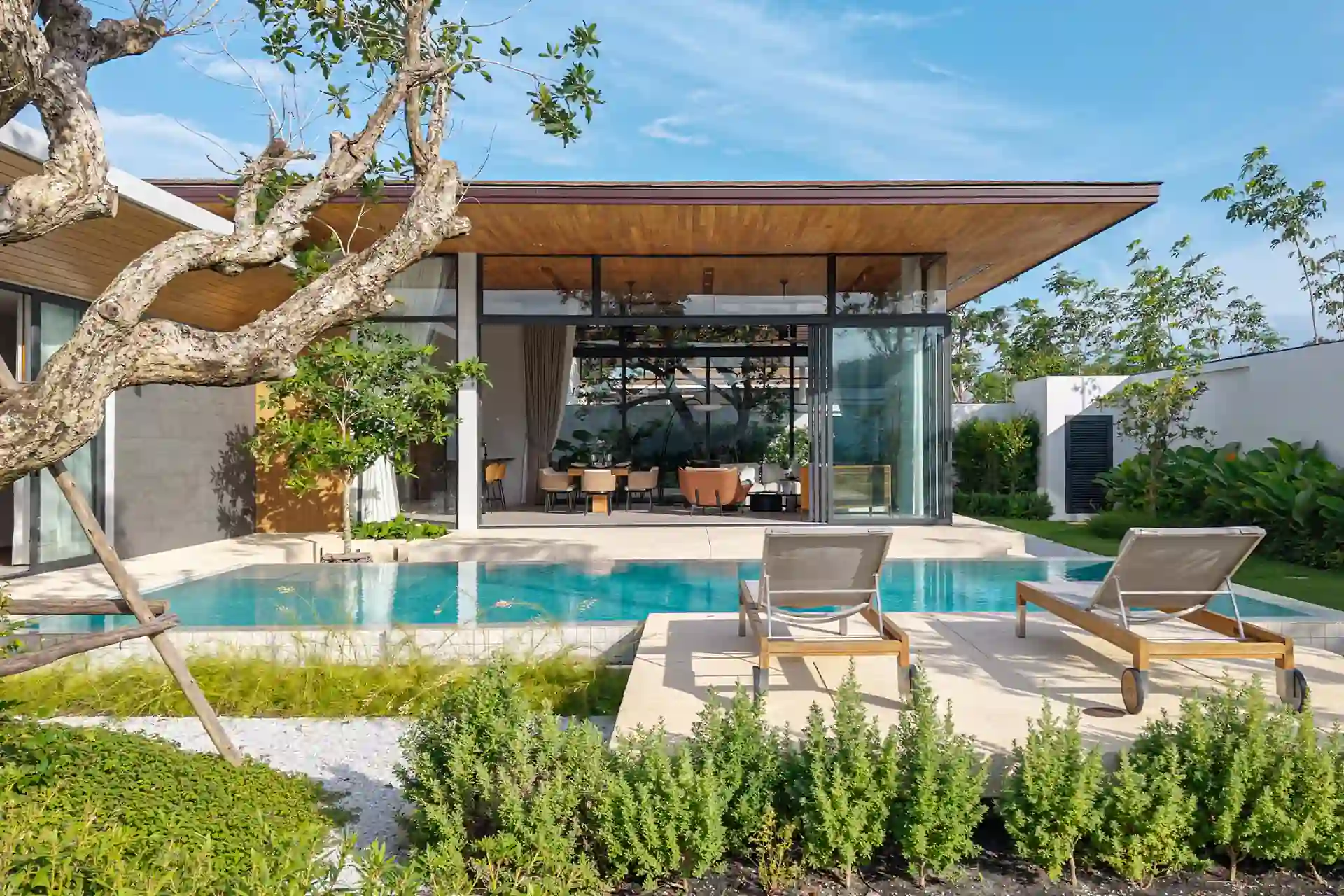 Botanica Four Season Thalang glass living pavilion facing private swimming pool