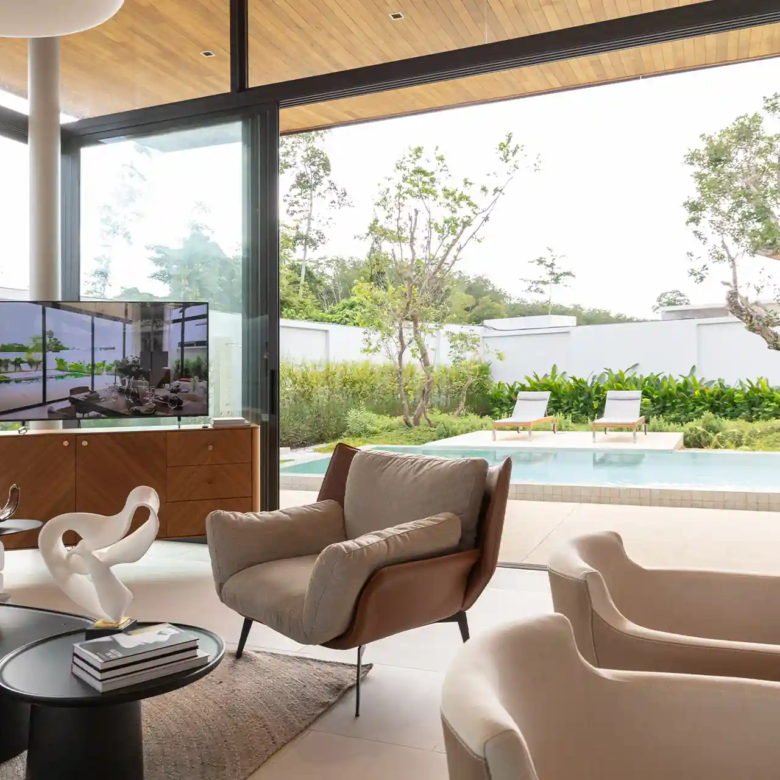 Botanica Four Season Thalang living room overlooking private lap pool
