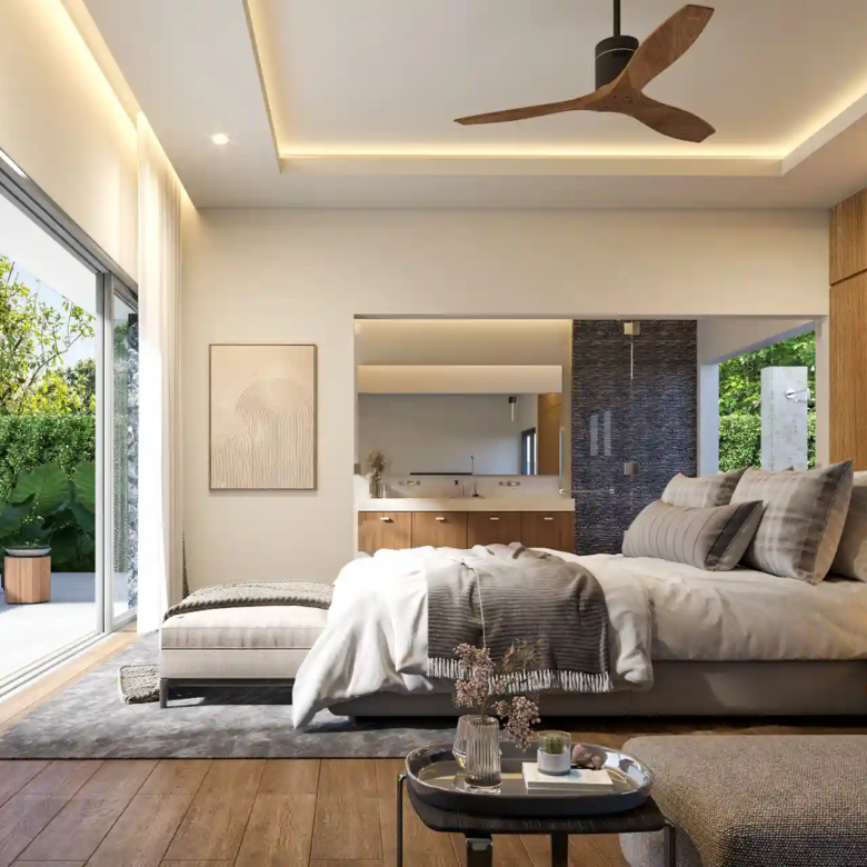 Botanica Four Season Thalang master bedroom suite with pool terrace and bathroom
