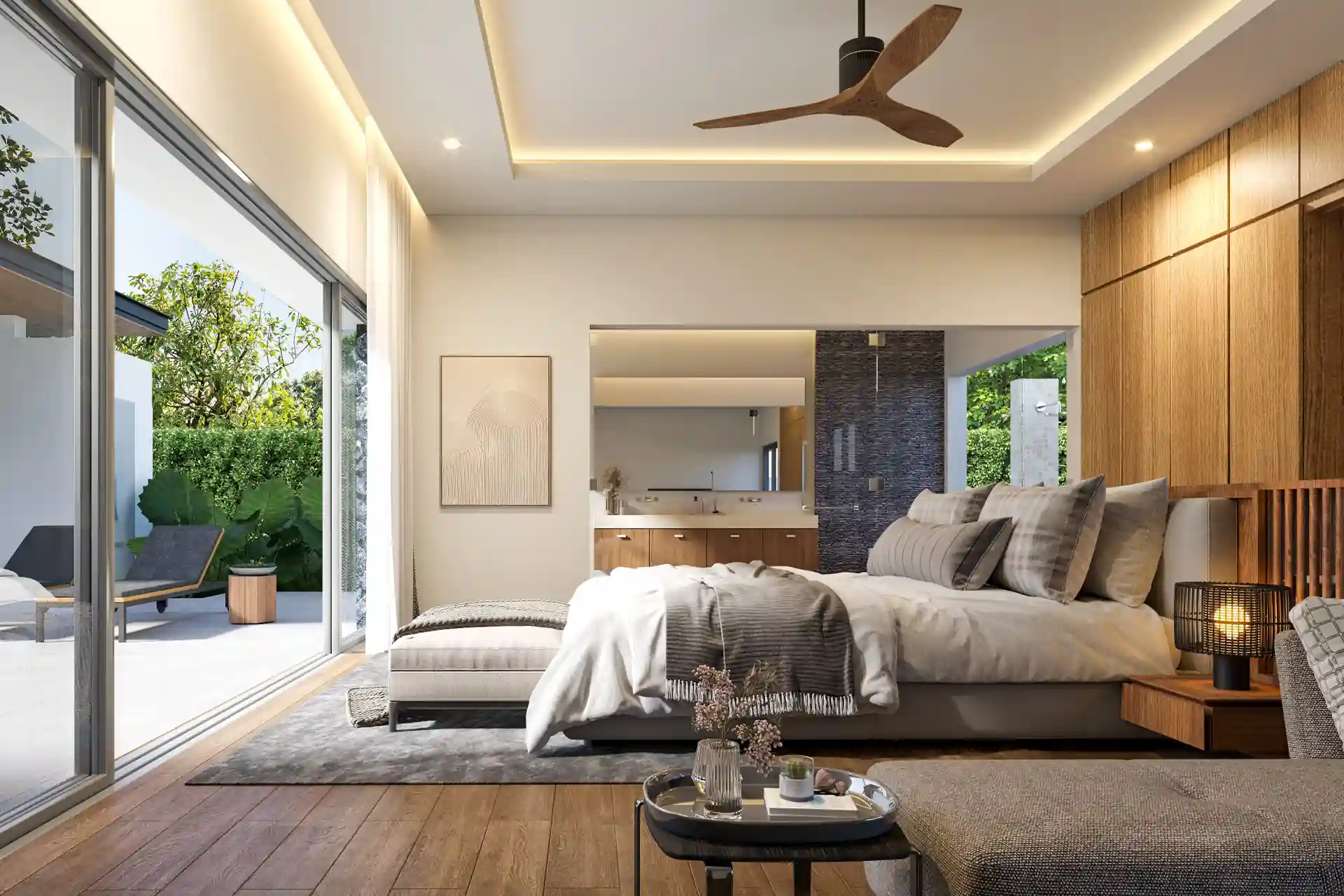 Botanica Four Season Thalang master bedroom suite with pool terrace and bathroom