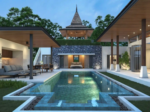 Botanica Four Season Thalang night pool courtyard villa with rooftop sala