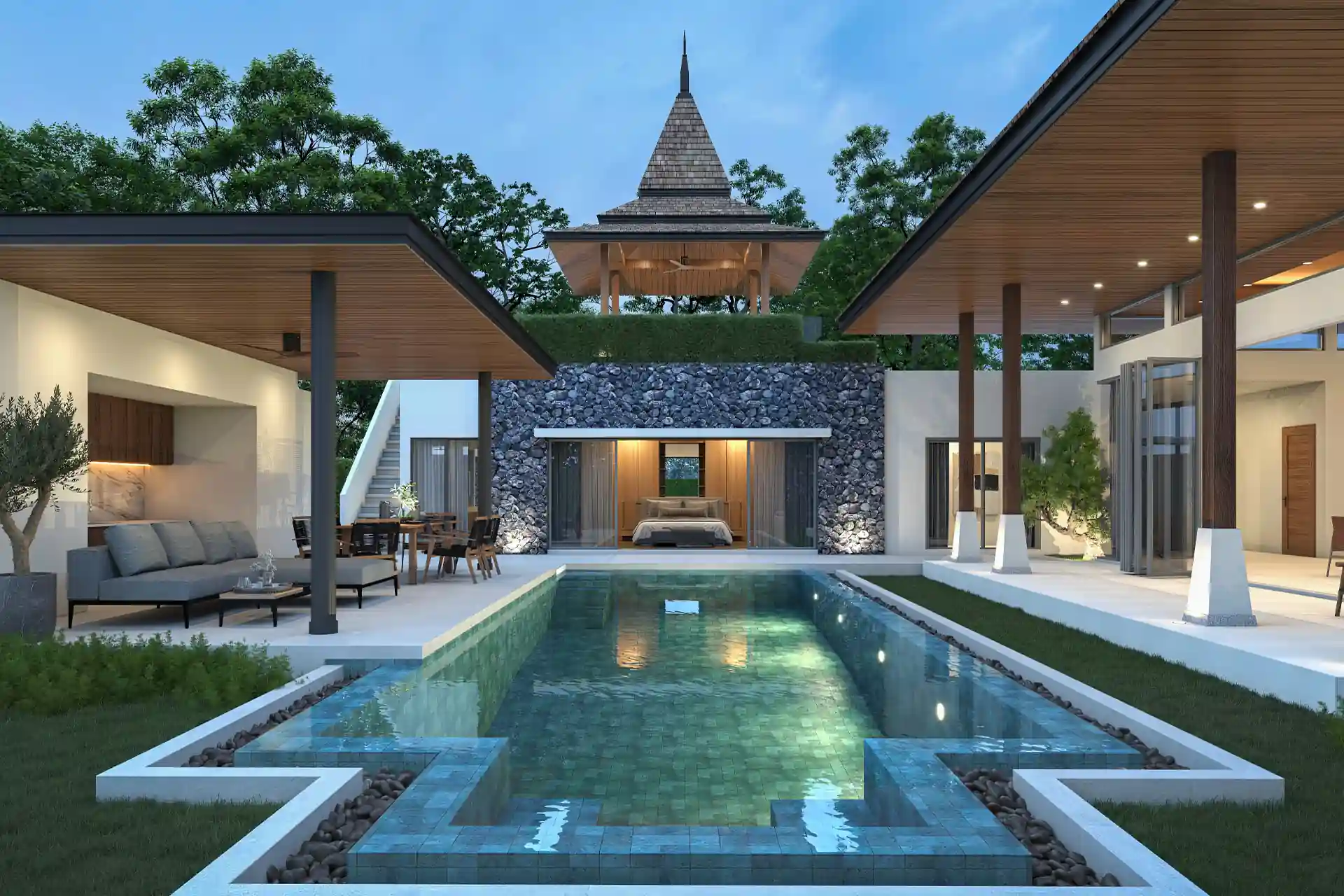 Botanica Four Season Thalang night pool courtyard villa with rooftop sala
