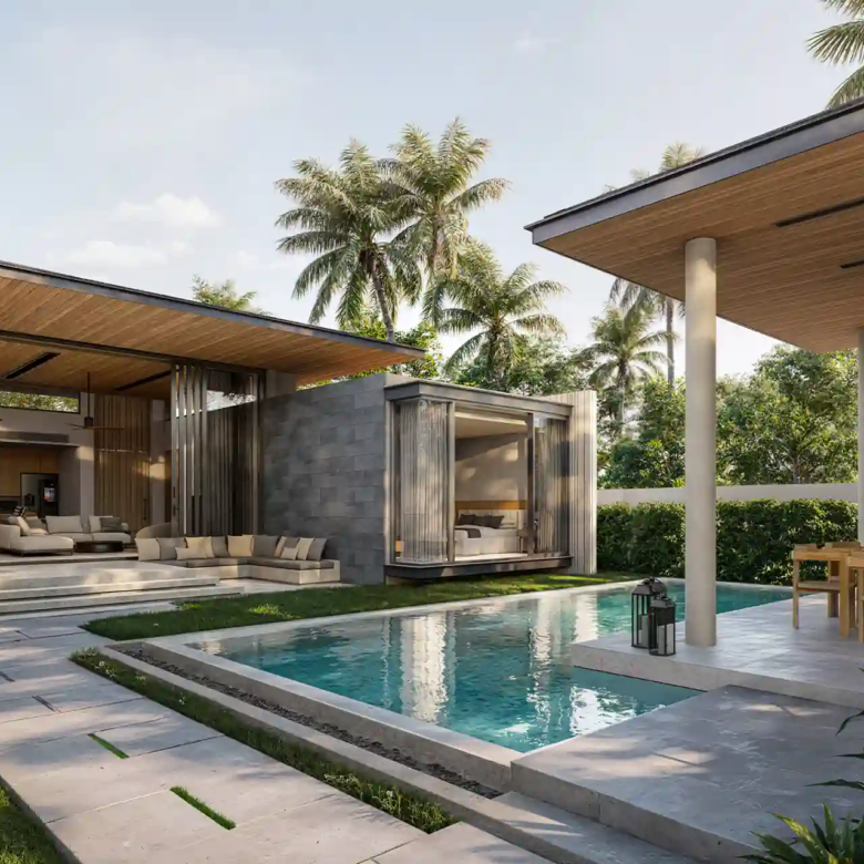 Botanica Green Boulevard Pool Villas courtyard layout with pool and sala