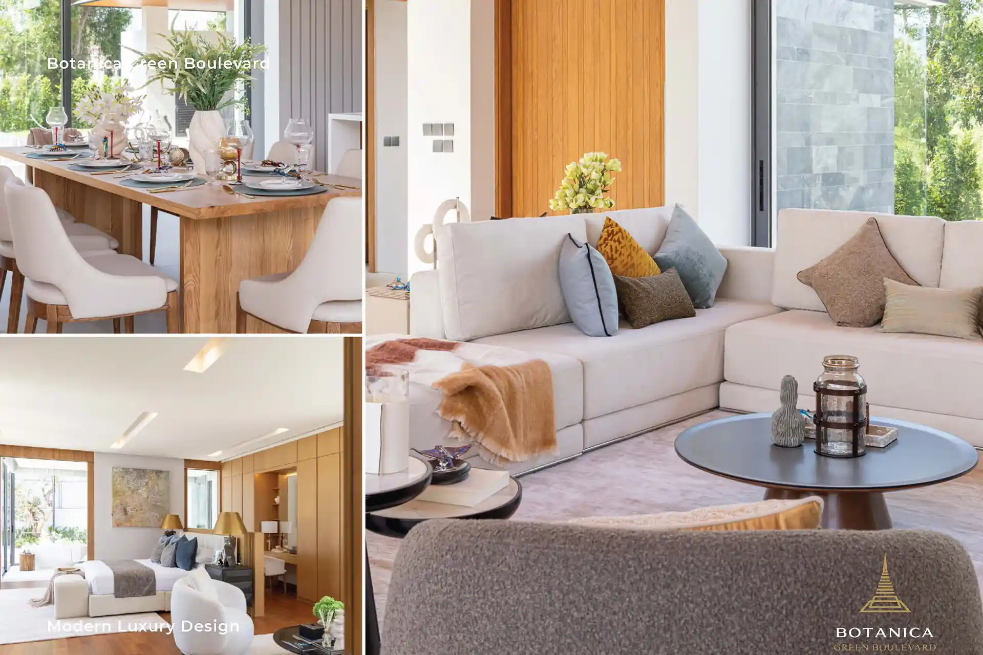 Botanica Green Boulevard Pool Villas designer living room with soft neutral décor