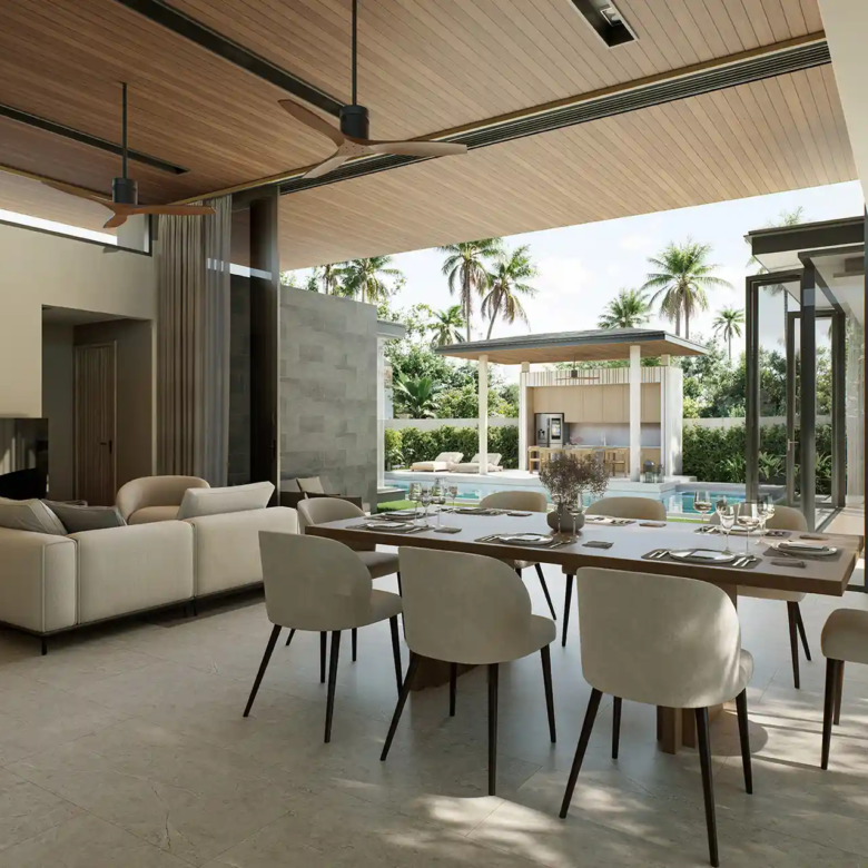 Botanica Green Boulevard Pool Villas dining area with poolside sala view