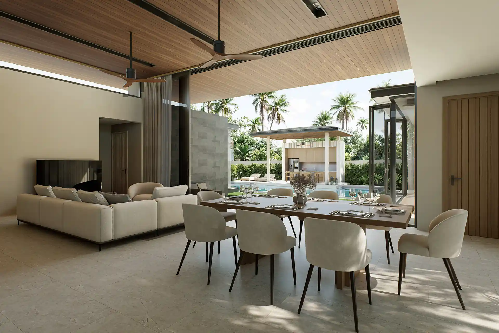 Botanica Green Boulevard Pool Villas dining area with poolside sala view