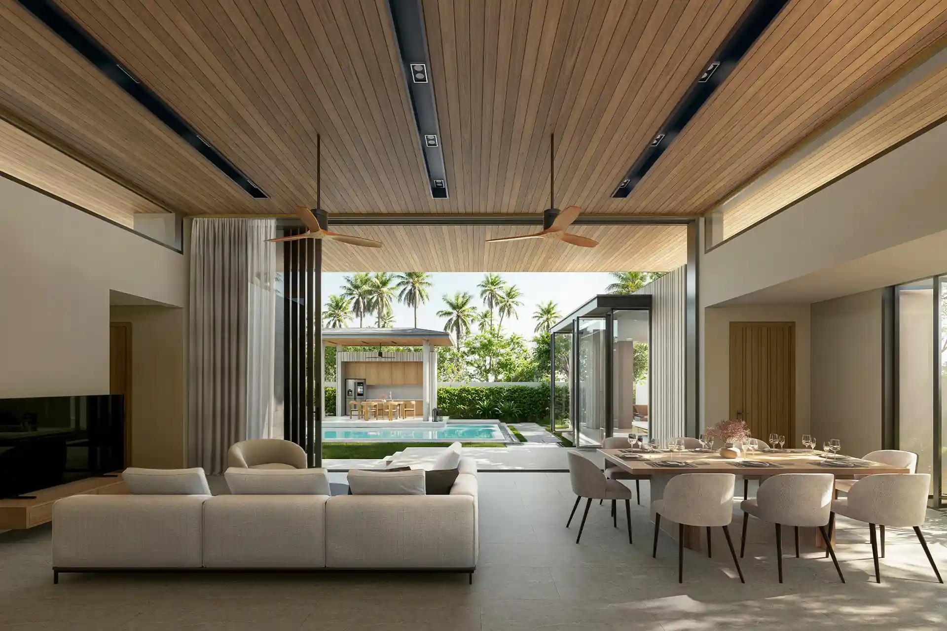 Botanica Green Boulevard Pool Villas open-plan lounge with pool view