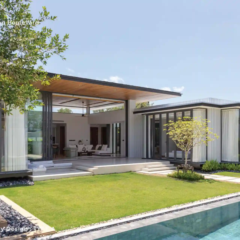 Botanica Green Boulevard Pool Villas Type A corner view with garden pool