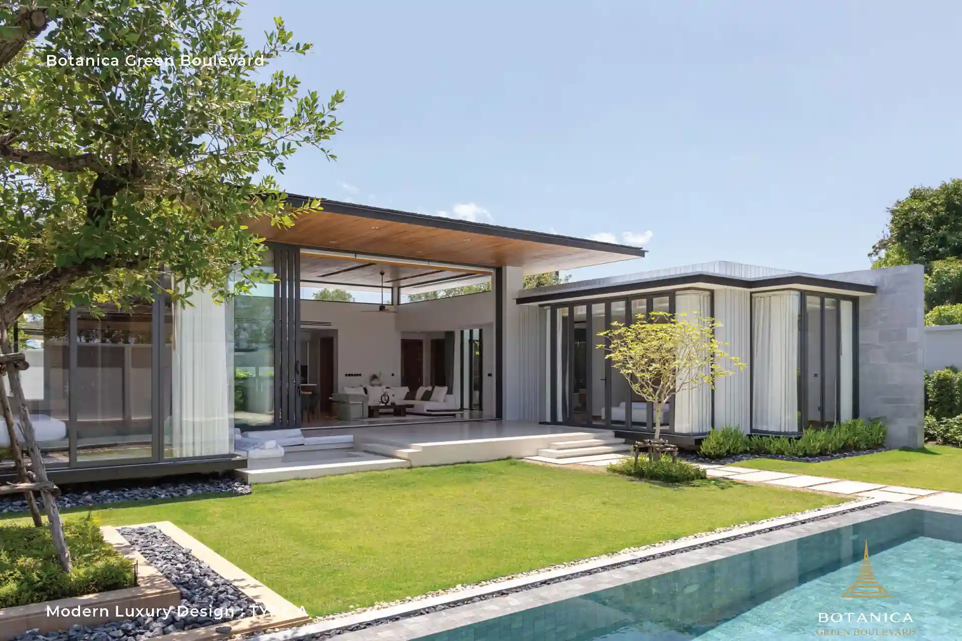 Botanica Green Boulevard Pool Villas Type A corner view with garden pool