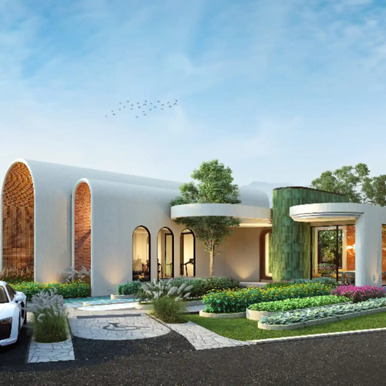 Botanica Pru Jampa Pool Villas clubhouse frontage with landscaped gardens