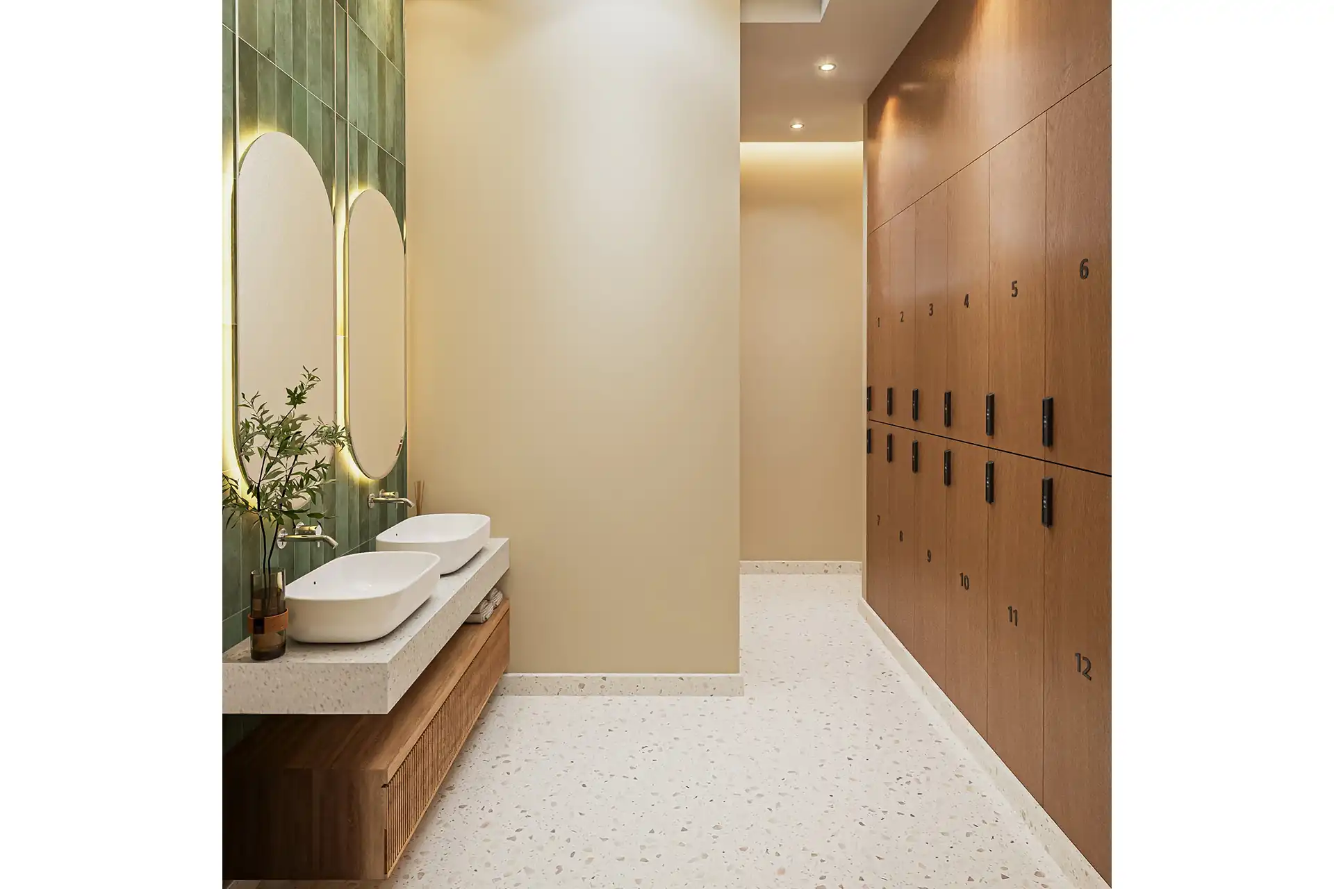 Botanica Pru Jampa Pool Villas locker room vanity with twin basins