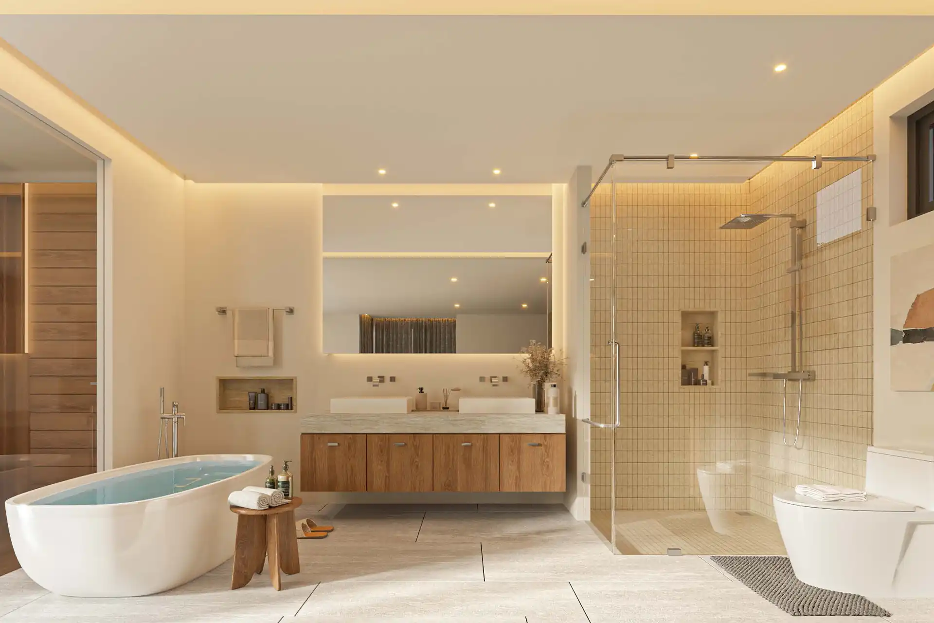 Botanica Pru Jampa Pool Villas luxury bathroom with freestanding tub and shower