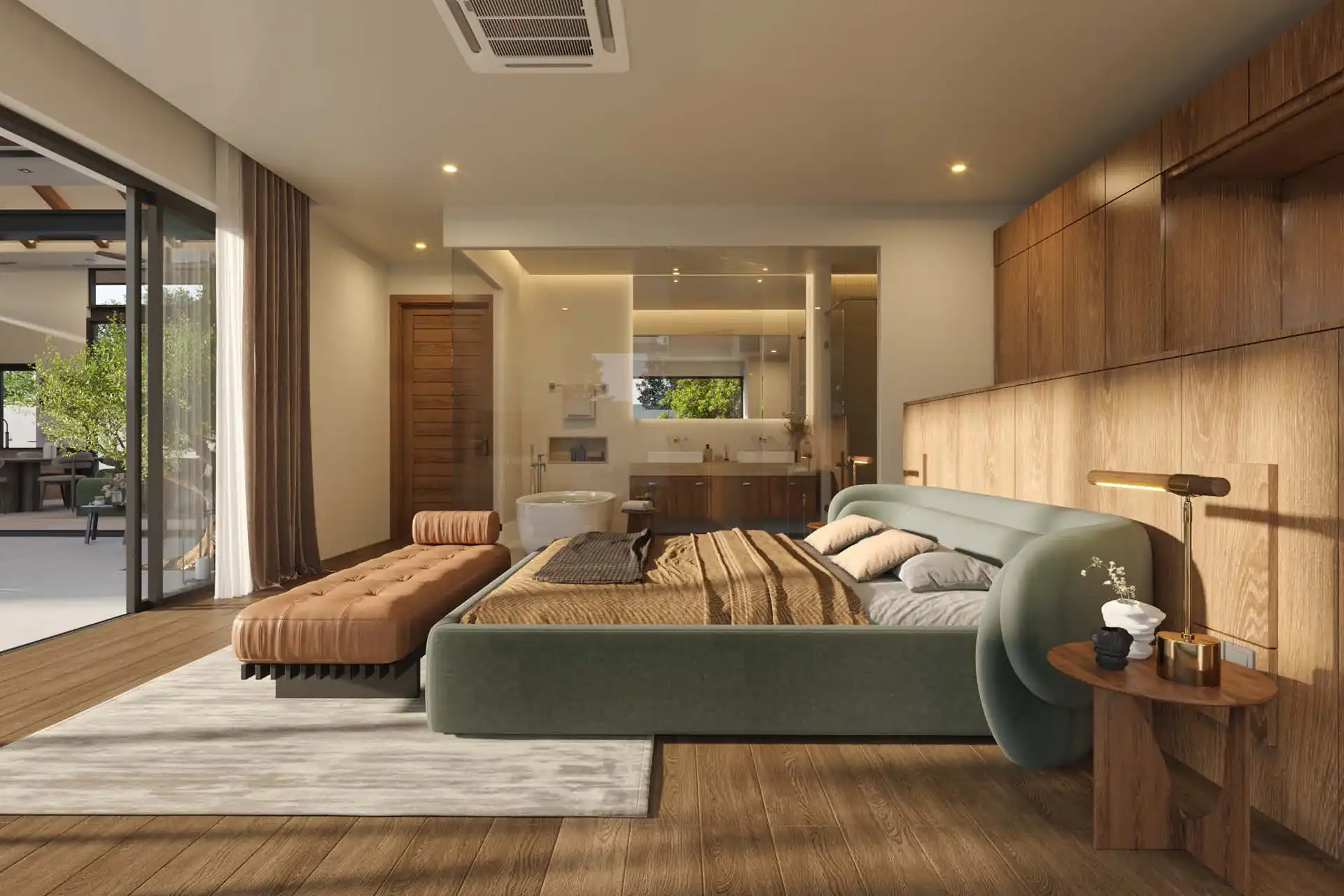 Botanica Pru Jampa Pool Villas master bedroom with ensuite and terrace access