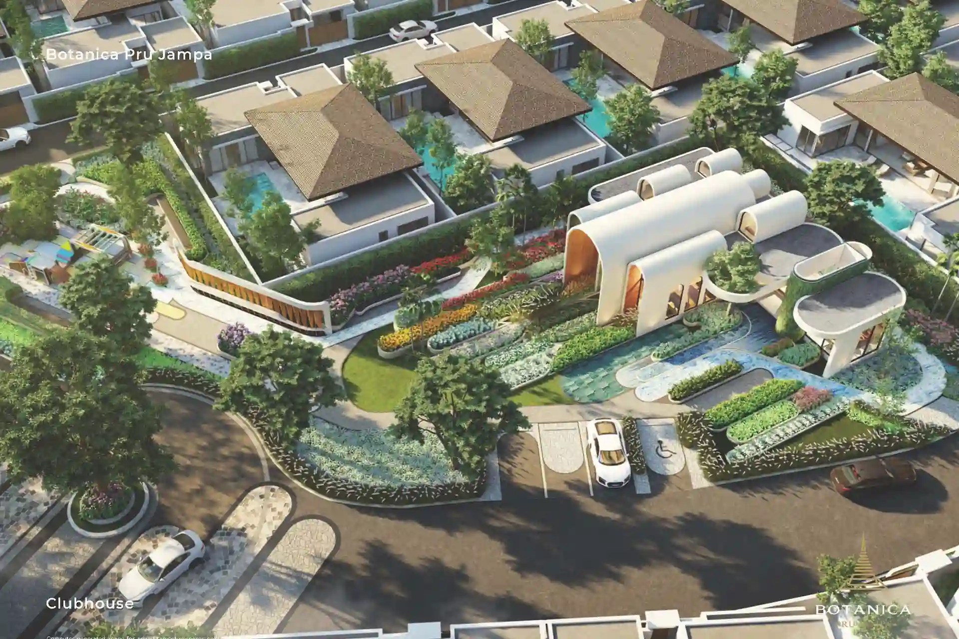 Botanica Pru Jampa Pool Villas masterplan with clubhouse and villas