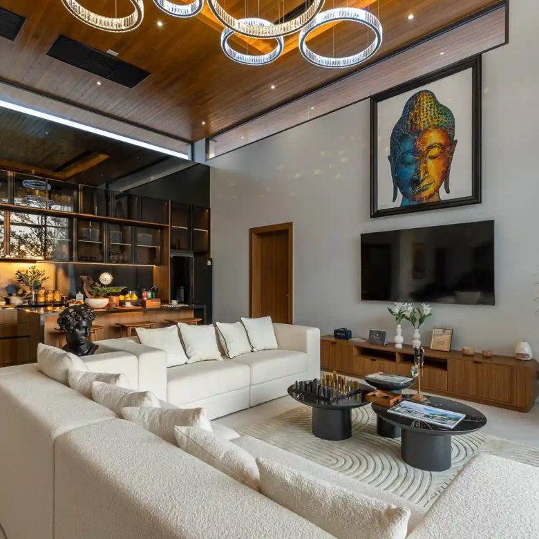 Mouana Cherng Talay luxury living room with open kitchen design