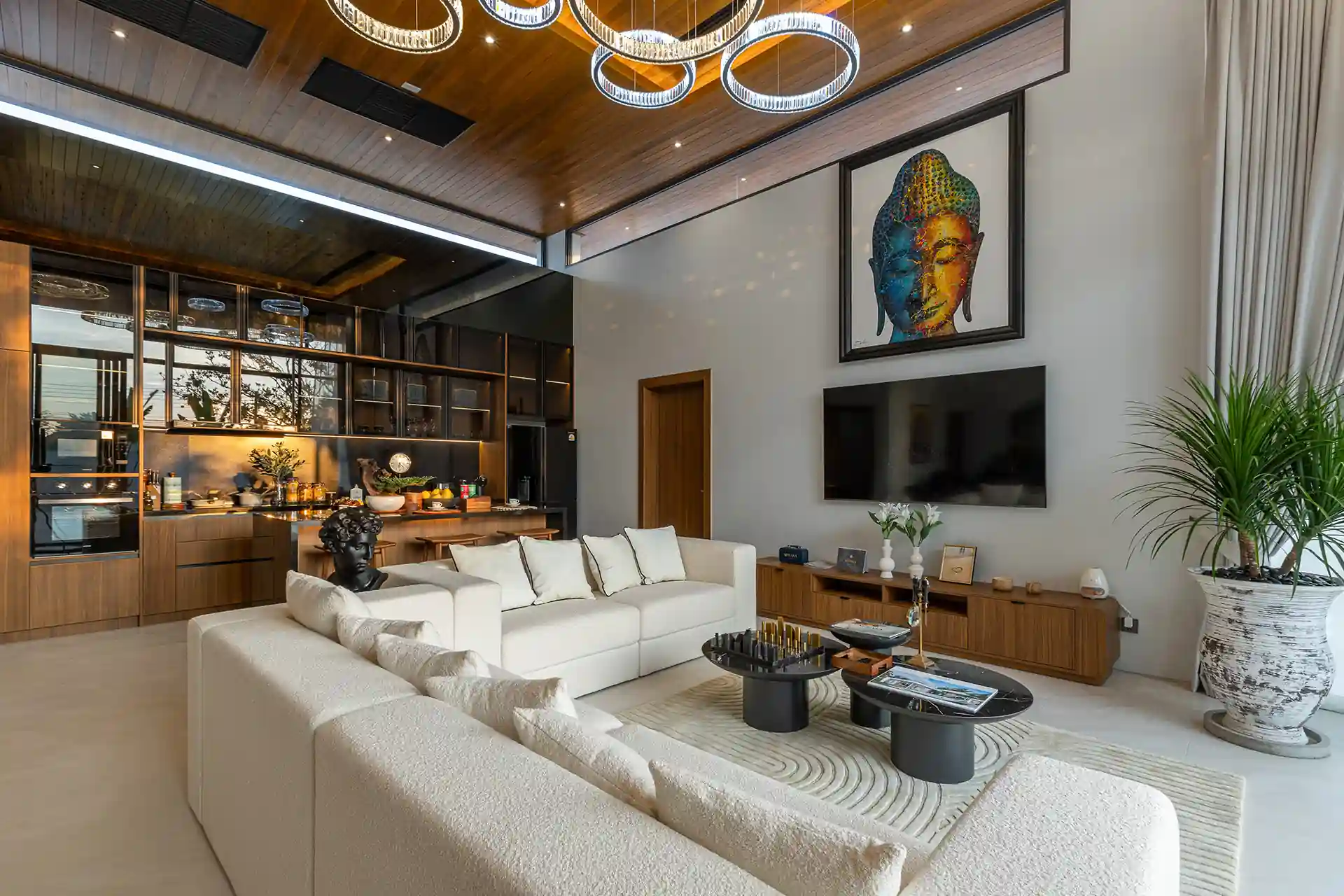Mouana Cherng Talay luxury living room with open kitchen design